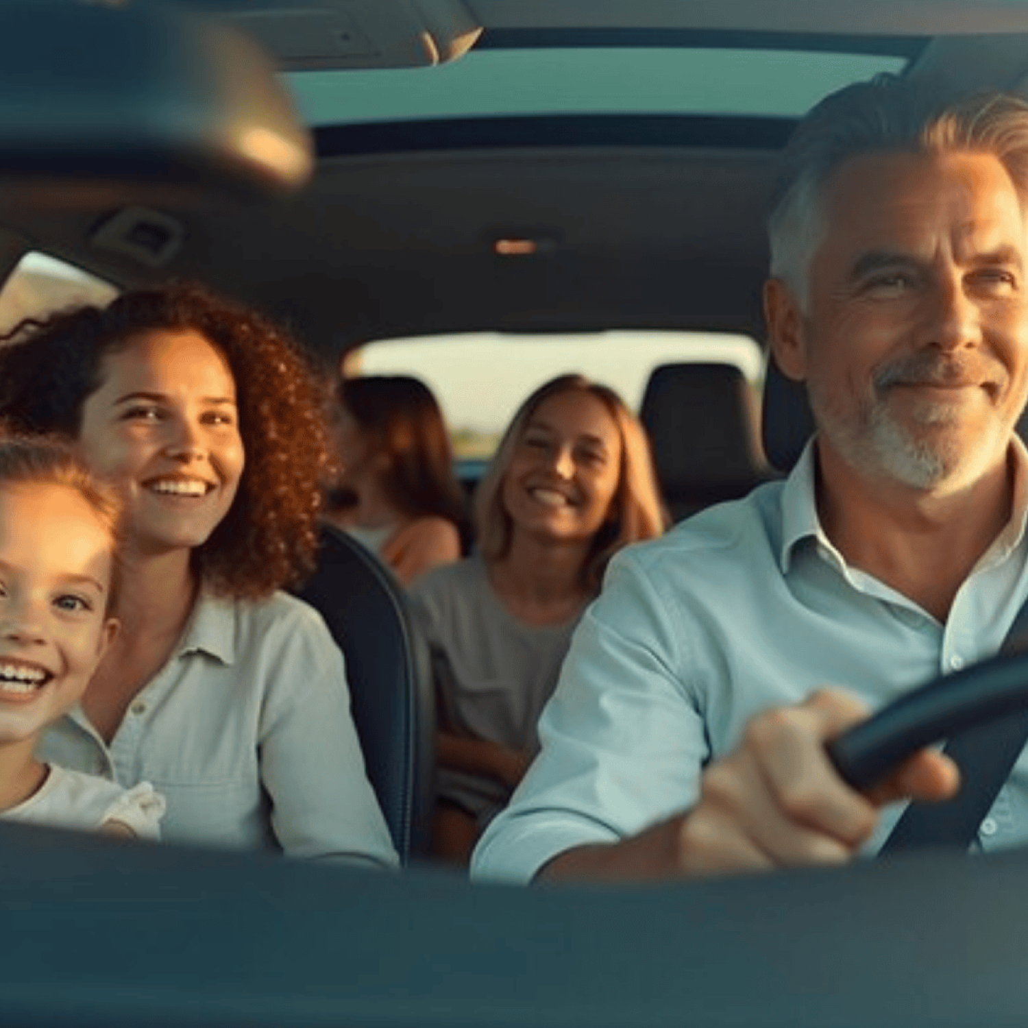 Família viajando e carro com proteção veicular CMA